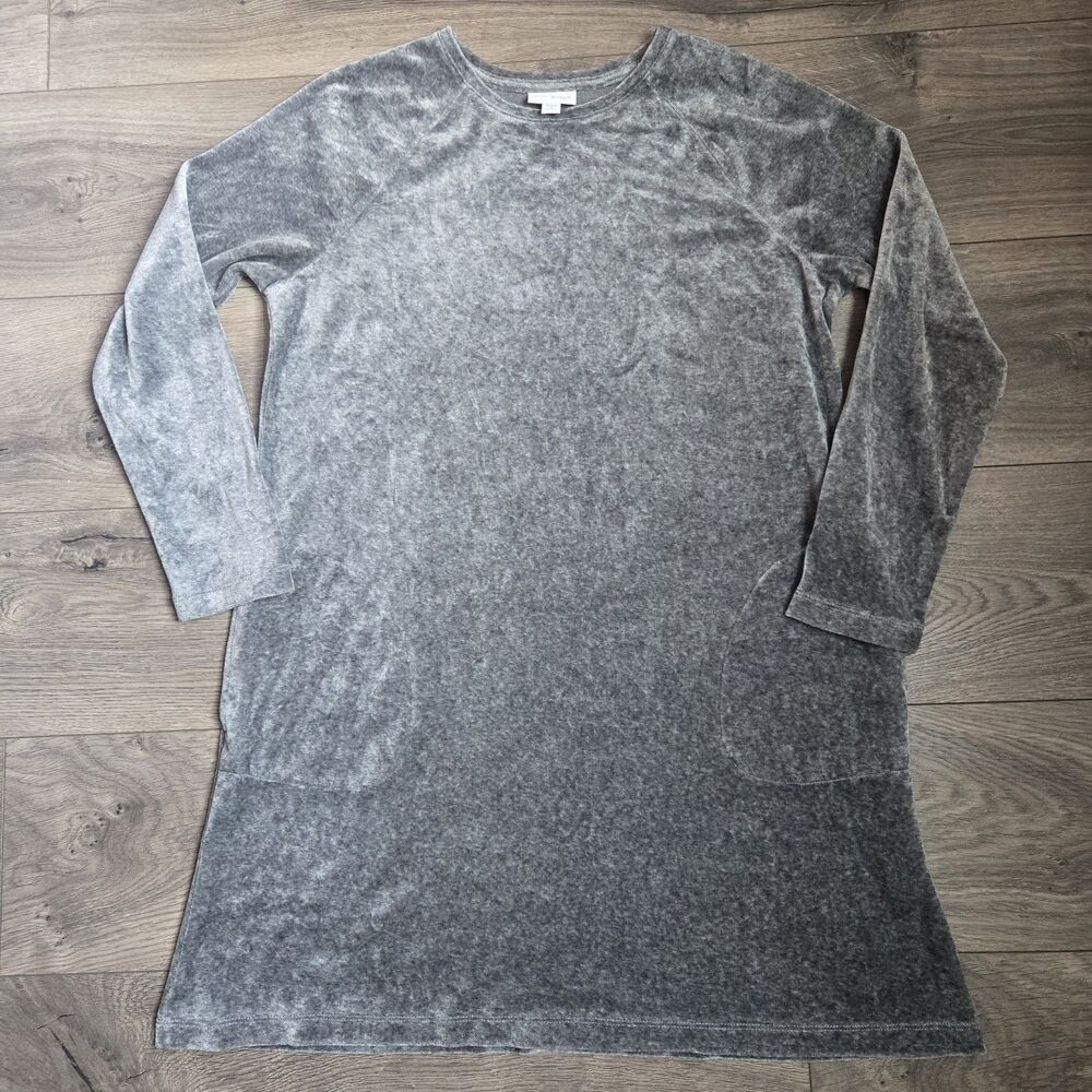 Pure Jill Petite M Gray Velour Long Sleeve Dress Top Soft Lightweight Pockets